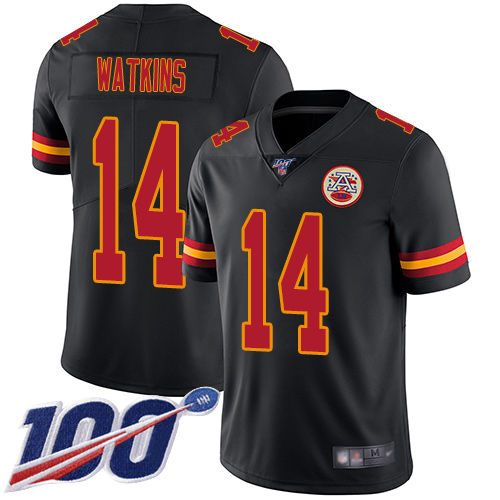 Youth Kansas City Chiefs #14 Watkins Sammy Limited Black Rush Vapor Untouchable 100th Season Football Nike NFL Jersey->youth nfl jersey->Youth Jersey